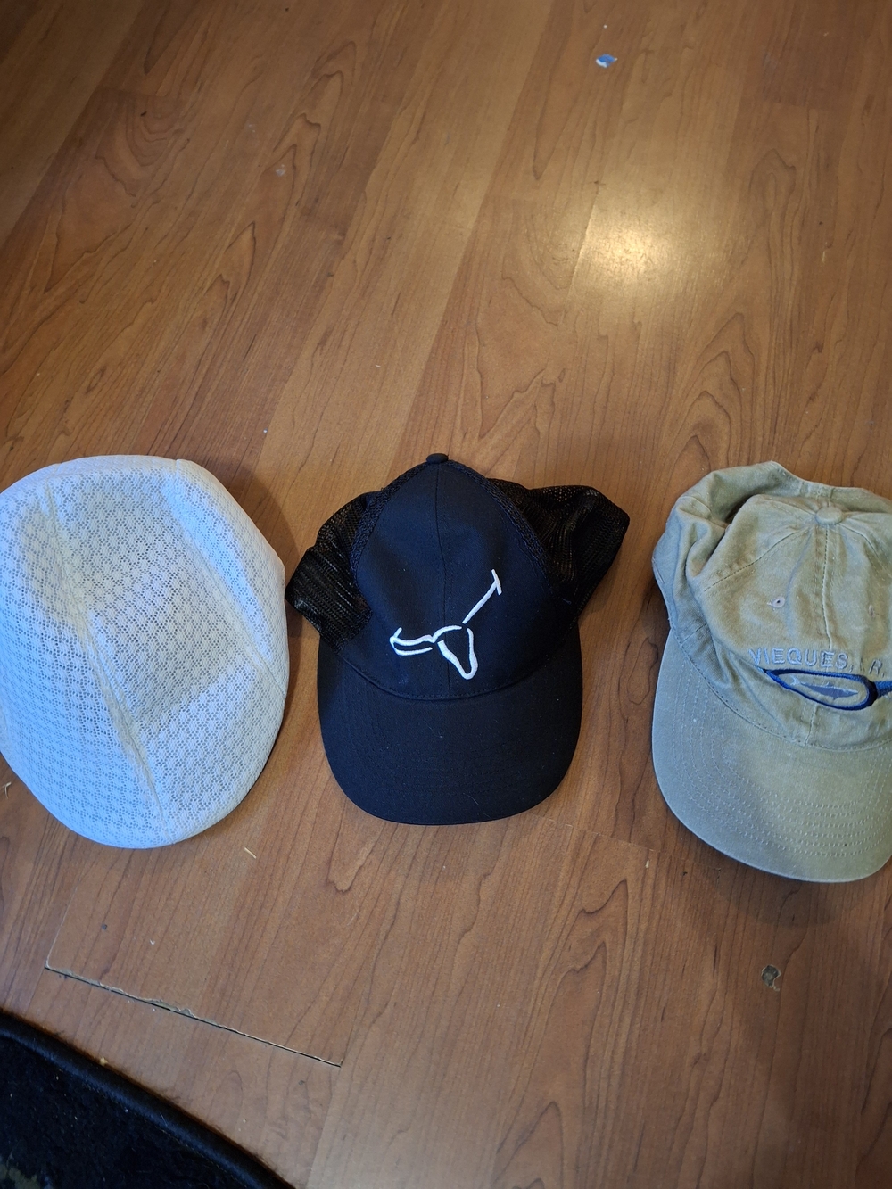 Lot of 3 Casual Hats Black Bull Trucker Cap Beige Logo Cap White Flat Cap
